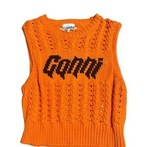 GANNI Orange Knit Sleeveless Top